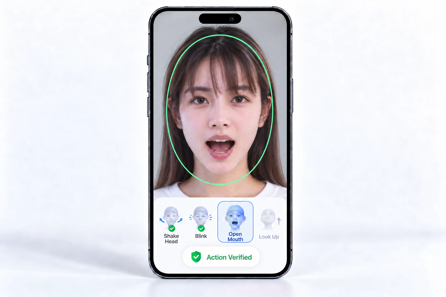 A camera flow prompting a sequence of facial actions