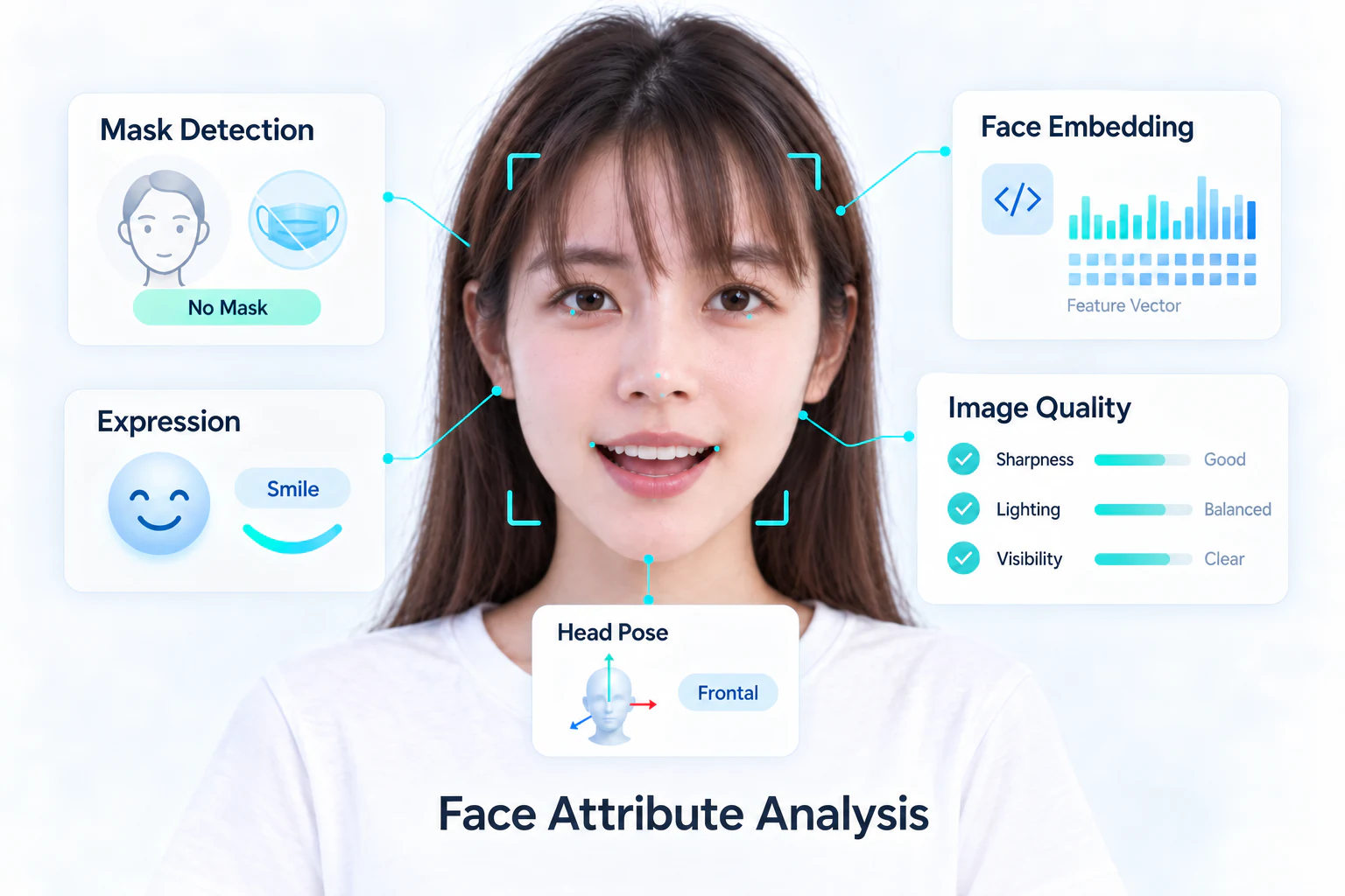 Conceptual overview of mask, expression, quality, pose and embedding outputs